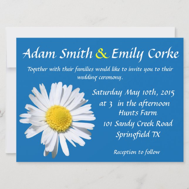 Dazzling Blue Daisy Wedding Invitation (Front)
