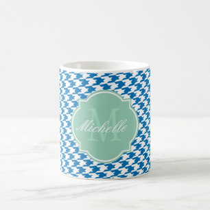 Dazzling Blue Houndstooth Monogram Mug