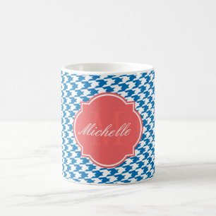 Dazzling Blue Houndstooth Monogram Mug