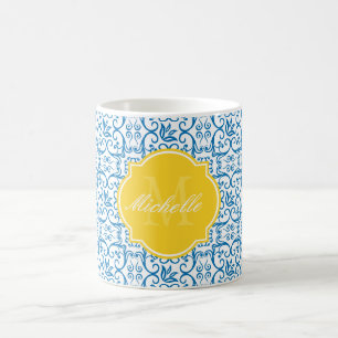 Dazzling Blue Houndstooth Monogram Mug