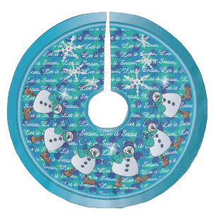 Dazzling Blue Snowmen Friends Brushed Polyester Tree Skirt