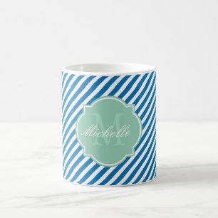 Dazzling Blue Stripe Monogram Mug