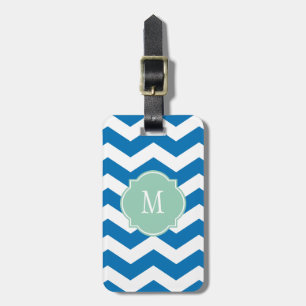 Dazzling Blue & White Chevron Monogram Luggage Tag