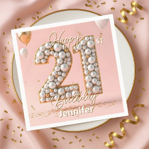 Dazzling Blush Pink and Pearl Gold 21st Birthday  Napkin