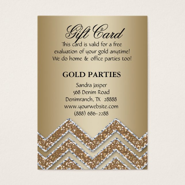 Dazzling Chevron Gold Party Gift Card Glitter (Front)