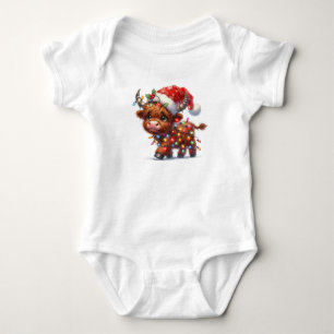 Dazzling Christmas Highland Cow Baby Bodysuit