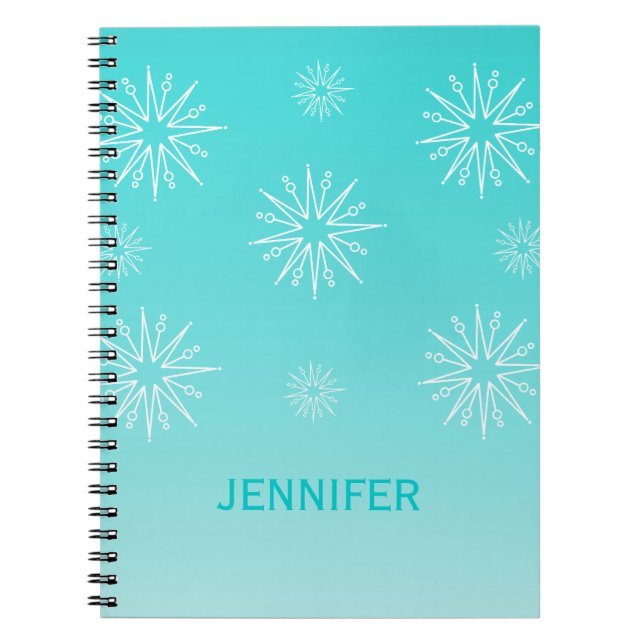 Dazzling Christmas Stars Notebook, Aqua Spiral Notebook (Front)
