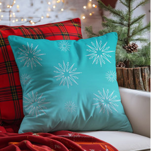 Dazzling Christmas Stars Pillow, Aqua Cushion
