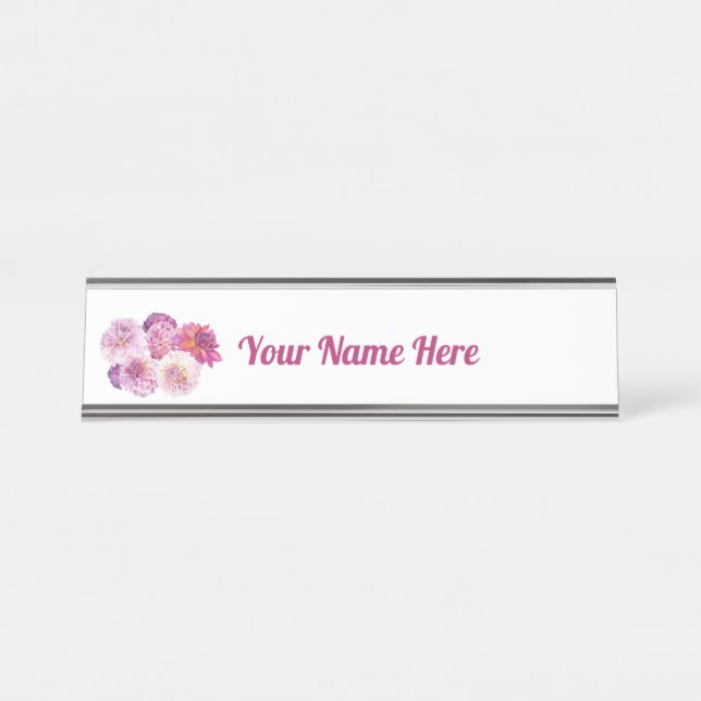 Dazzling Dahlias Personalised  Desk Name Plate (Front)