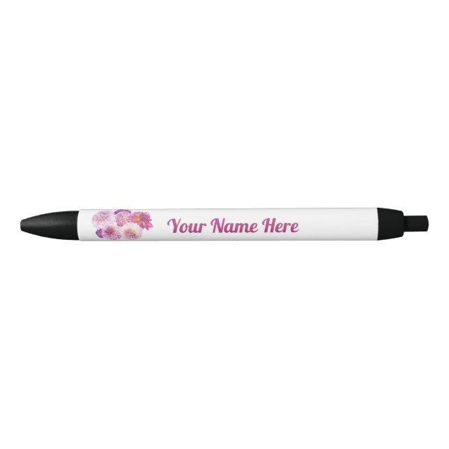 Dazzling Dahlias Personalized  Black Ink Pen (Front)