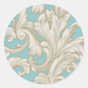 Dazzling Damask, Aqua and Tan - Customised Classic Round Sticker
