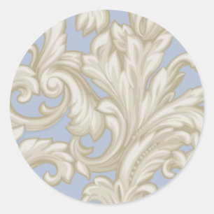 Dazzling Damask, Blue and Tan Classic Round Sticker