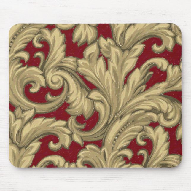 Dazzling Damask, Red and Gold Mouse Pad (Front)