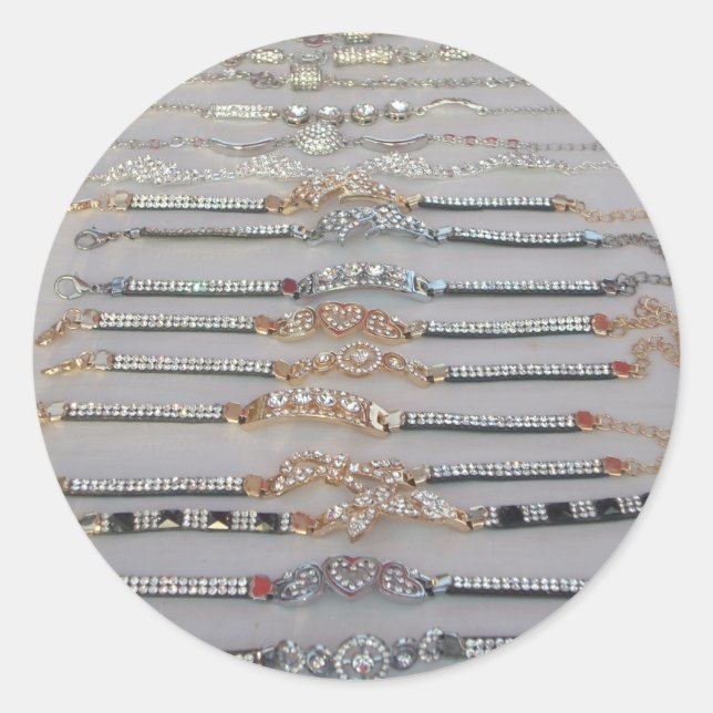 Dazzling Decorated Diamond Chain Artwork Jewellery Classic Round Sticker (Front)