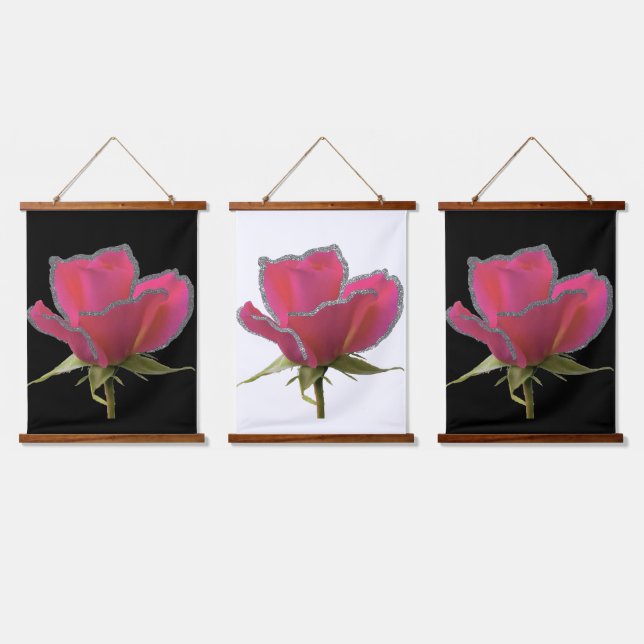 "Dazzling Diamond Rose" Wood Topped Wall Tapestry (Triple)