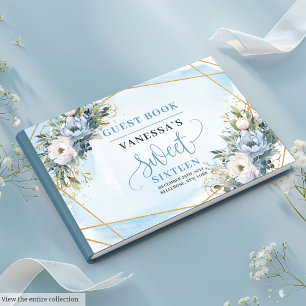 Dazzling Dusty Blue White Floral Sweet Sixteen 16 Guest Book