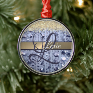 Dazzling Glittery Blue Beads Monogram              Metal Tree Decoration