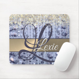 Dazzling Glittery Blue Beads Monogram Mouse Pad