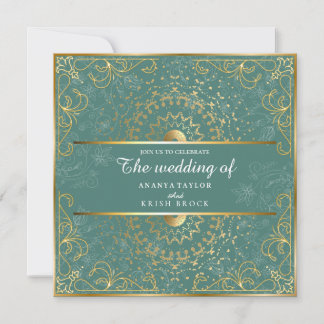 Dazzling Green and Gold Wedding Invitation