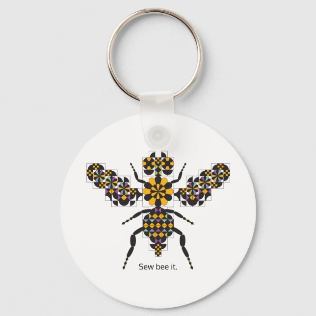 Dazzling Honey Bee Quilt Pattern Key Ring (Front)