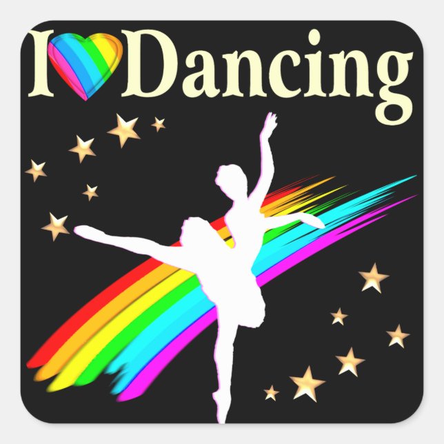 DAZZLING I LOVE DANCING DESIGN SQUARE STICKER (Front)