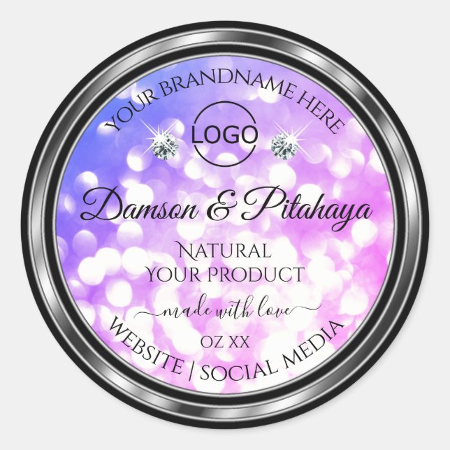 Dazzling Pink Blue Glitter Product Labels Add Logo (Front)