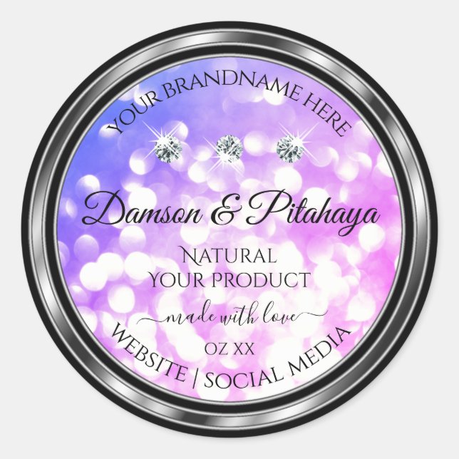 Dazzling Pink Blue Glitter Product Labels Diamonds (Front)