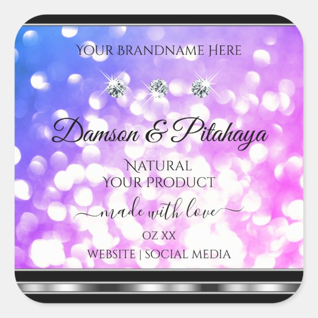 Dazzling Pink Blue Glitter Product Labels Diamonds (Front)