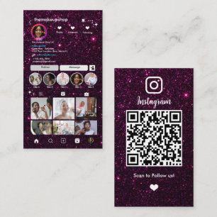Dazzling Purple Glitter Instagram QR Code Social Business Card
