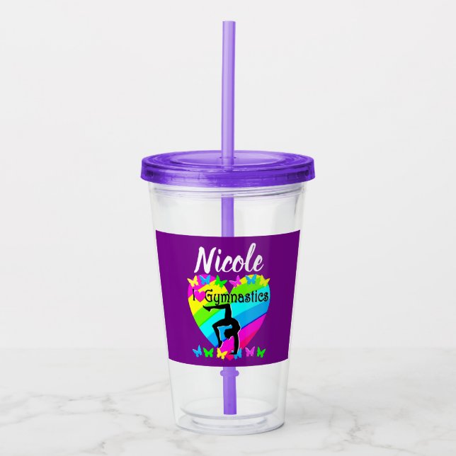 DAZZLING PURPLE I LOVE GYMNASTICS DESIGN ACRYLIC TUMBLER (Front)