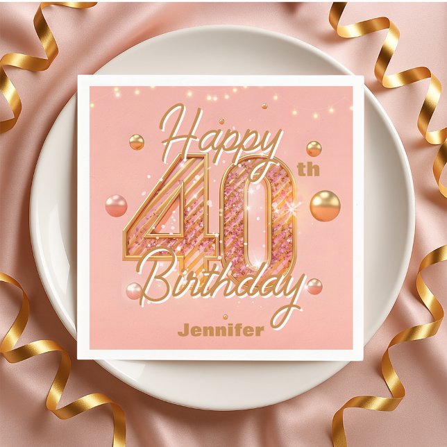 Dazzling Rose Gold 40th Birthday Celebration Napkin (Creator Uploaded)
