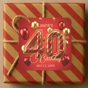 Dazzling Ruby Red and Gold 40th Birthday Balloons Square Sticker