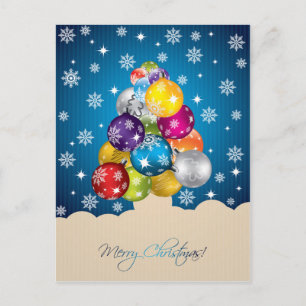 Dazzling Snowfall on Multi Coloured Christmas Ball Holiday Postcard