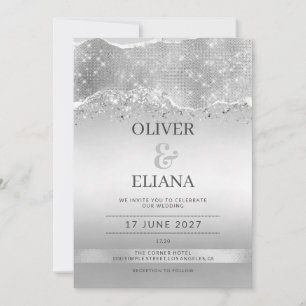 Dazzling sparkle silver glitter Wedding Invitation