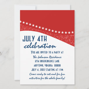 Dazzling Star Curves July 4th Party Invite, Red Invitation