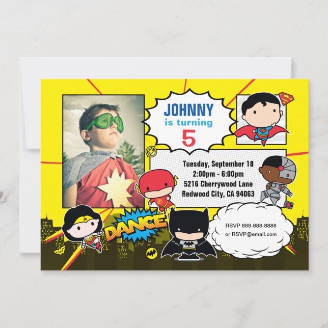 DC Comics | Justice League - Chibi Birthday Photo Invitation (Front)