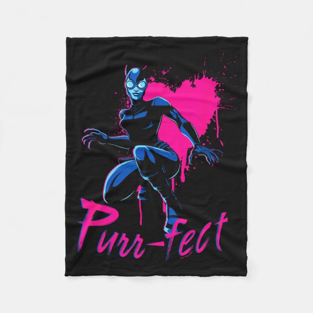 Dc Comics Valentines Day Catwoman Purr-fect Heart  Fleece Blanket (Front)