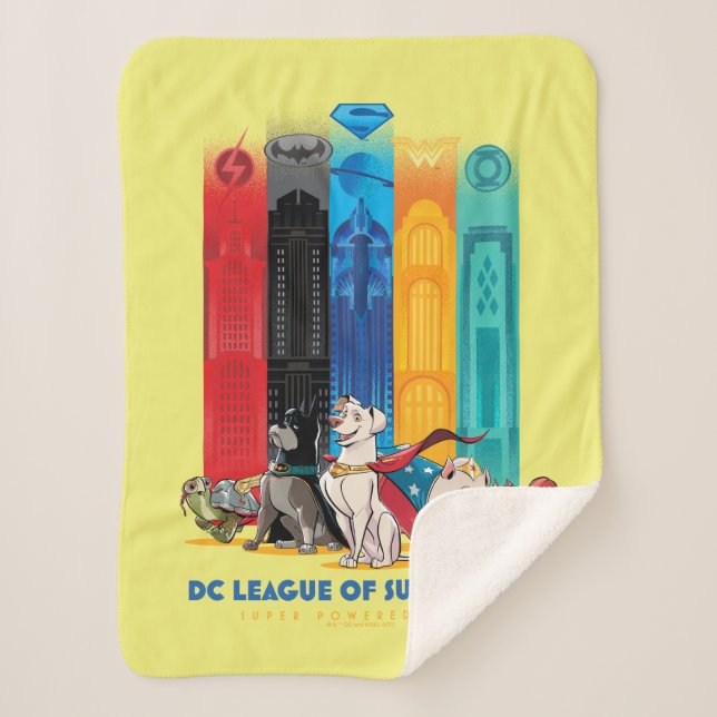 DC League of Super-Pets Metropolis Towers Sherpa Blanket (Front)