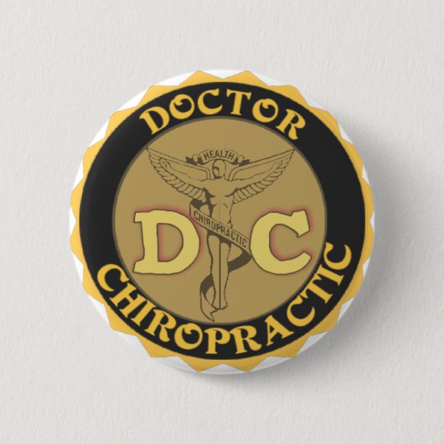 DC LOGO - DOCTOR CHIROPRACTIC CADUCEUS 6 CM ROUND BADGE (Front)