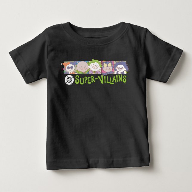 DC Super-Villains Cartoon Lineup Baby T-Shirt (Front)