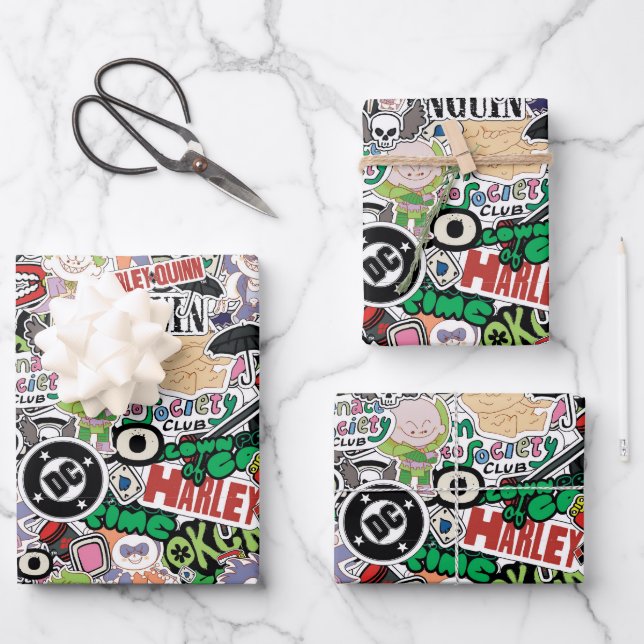 DC Super-Villains Cartoon Pattern Wrapping Paper Sheet (Front)