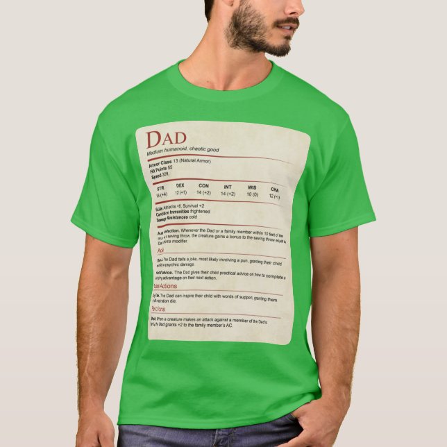 DD Dad Stat Block gift T-Shirt (Front)