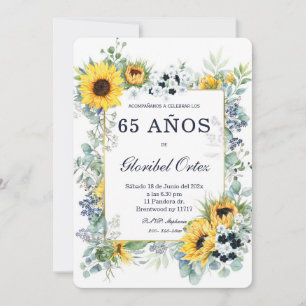 De 65 Años Mujer  Azul Marino y Girasol Invitation