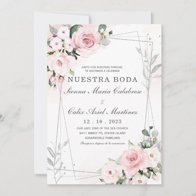 De Boda en Rosa Empolvado y gris Invitation (Front)