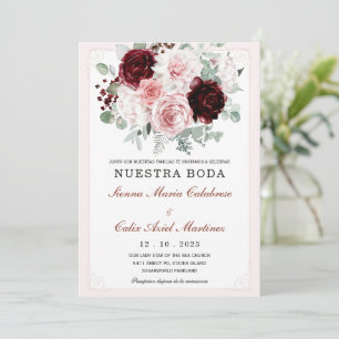 De Boda Floral Elegante Con Rosas  Invitation