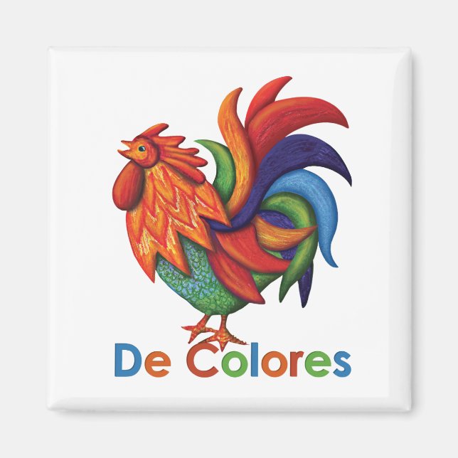 De Colores Rooster Gallo 2" Square Magnet (Front)