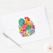 De Colores Watercolor Rooster Round Stickers