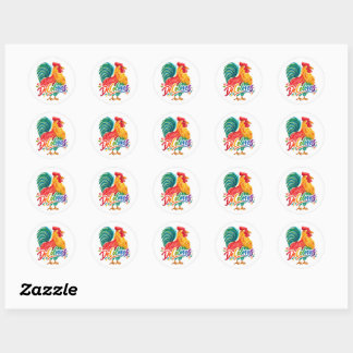 De Colores Watercolor Rooster Round Stickers