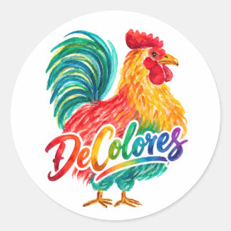 De Colores Watercolor Rooster Round Stickers