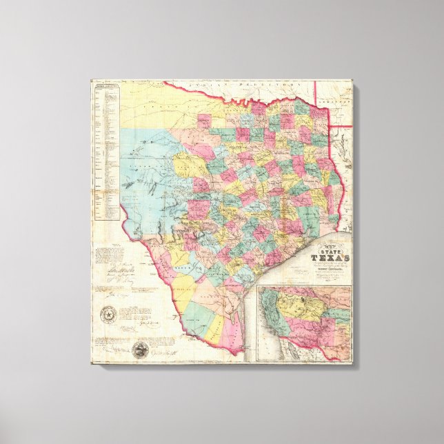 De Cordova's Map of Texas Canvas Print (Front)